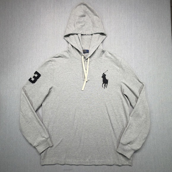 Polo Ralph Lauren Other - Polo Ralph Lauren Men's Piqué Hoodie Gray Big Pony #3 Sleeve Cotton Knit Large